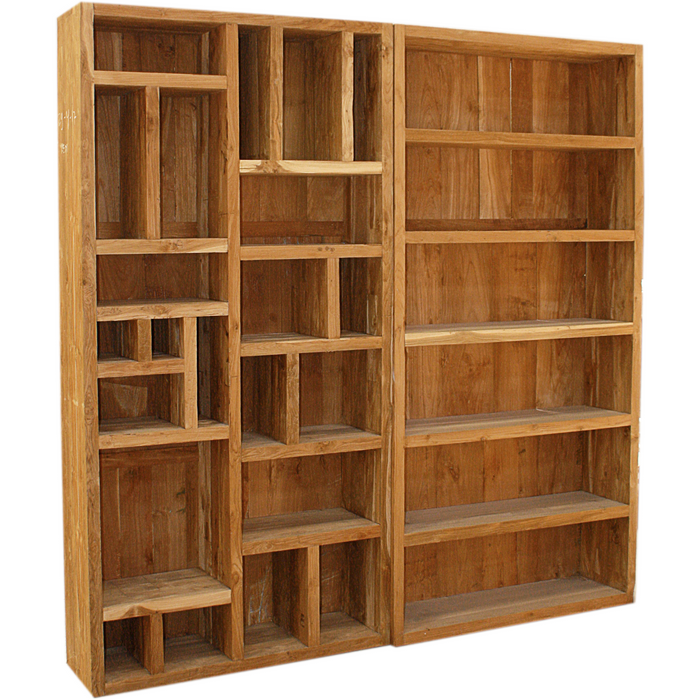 Two-part spacious teak bookcase