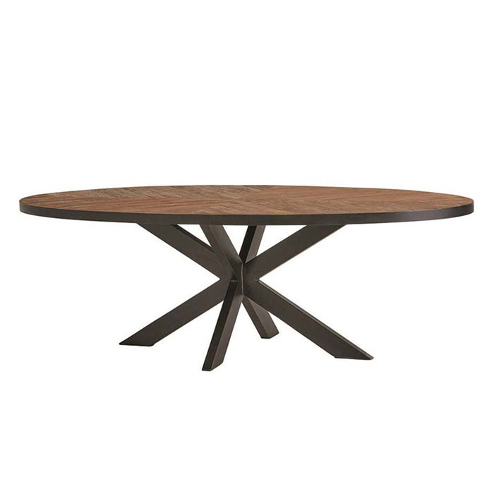 Jamie oval dining table made of teak wood and metal