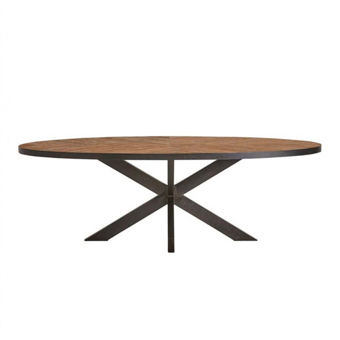 Jamie oval dining table made of teak wood and metal