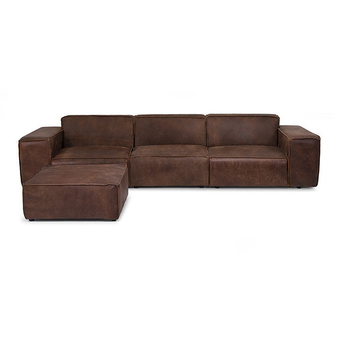 Jagger leather modular sofa with footstool 302cm