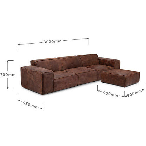 Jagger leather modular sofa with footstool 302cm