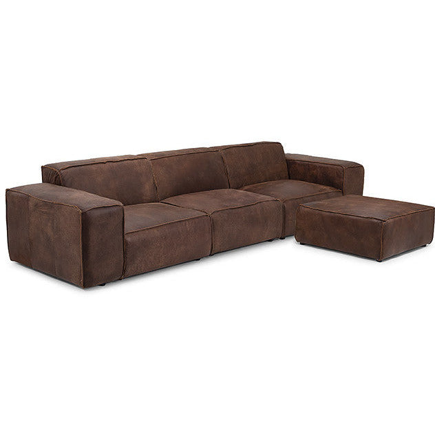 Jagger leather modular sofa with footstool 302cm