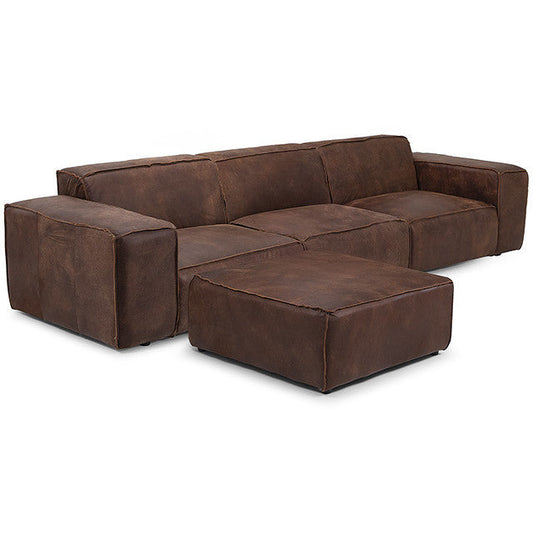 Jagger leather modular sofa with footstool 302cm