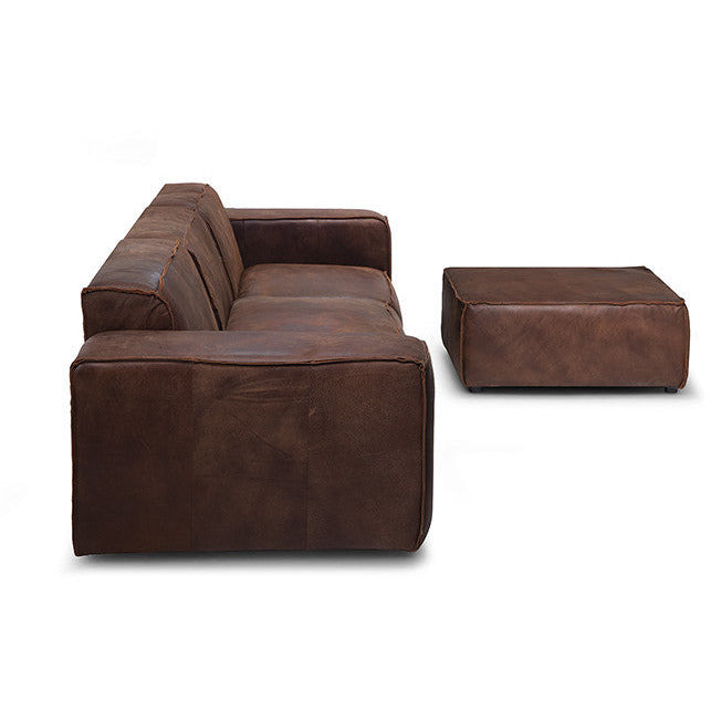 Jagger leather modular sofa with footstool 302cm