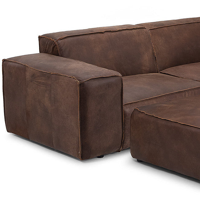 Jagger leather modular sofa with footstool 302cm