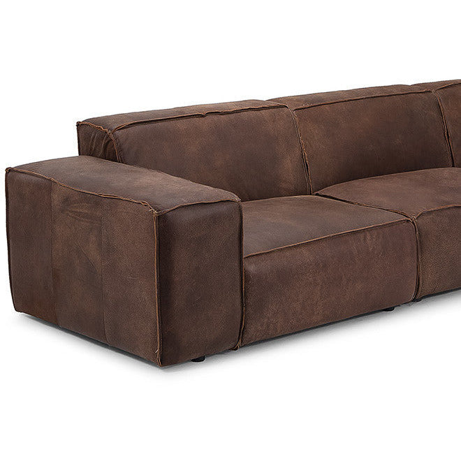 Jagger leather modular sofa with footstool 302cm