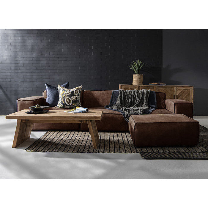 Jagger leather modular sofa with footstool 302cm