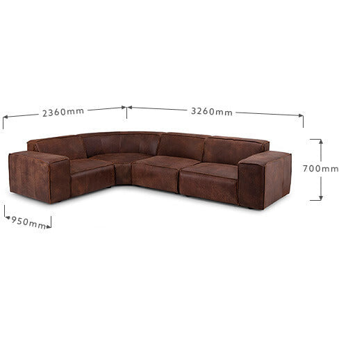 Leather corner modular sofa Jagger 326x236cm