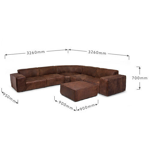 Leather Grand corner modular sofa Jagger 326x326cm with footstool