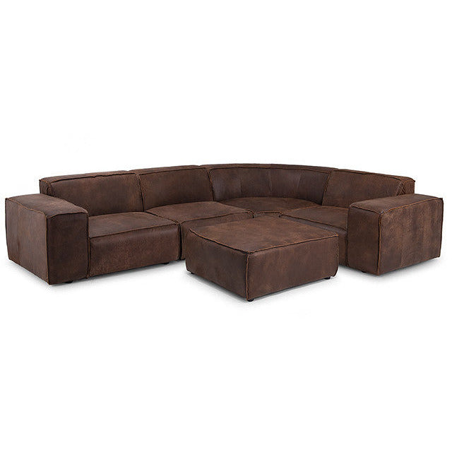 Leather corner modular sofa Jagger 326x236cm with footstool