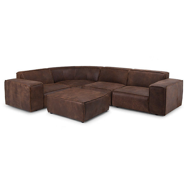 Leather corner modular sofa Jagger 326x236cm with footstool