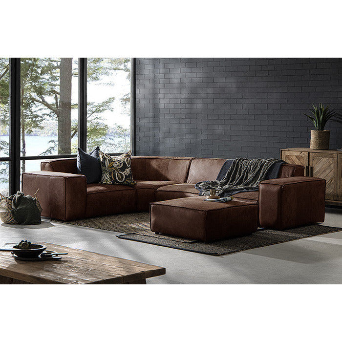 Leather corner modular sofa Jagger 326x236cm with footstool