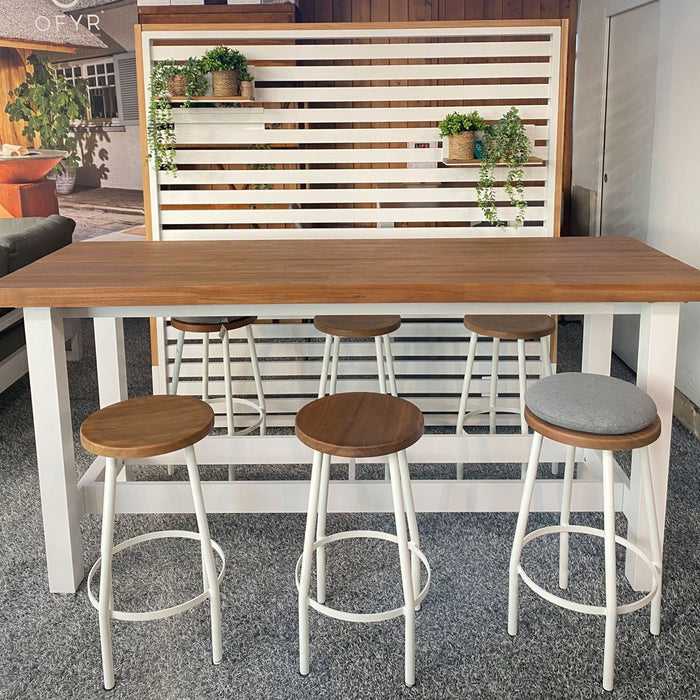 Garden bar set NEVADA made of teak wood and white aluminum with 8 stools