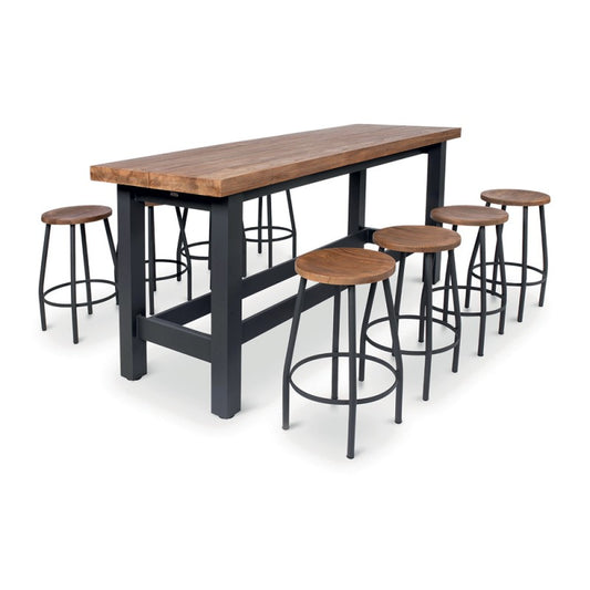 Garden bar set NEVADA made of teak wood and anthracite aluminum with 8 stools