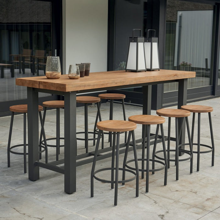 Garden bar set NEVADA made of teak wood and anthracite aluminum with 8 stools