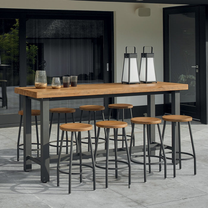 Garden bar set NEVADA made of teak wood and anthracite aluminum with 8 stools