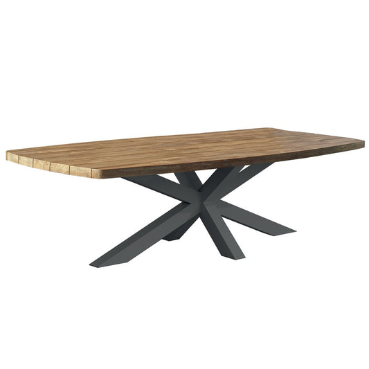 Outdoor dining table TIMOR (rounded) made of teak wood and anthracite aluminum