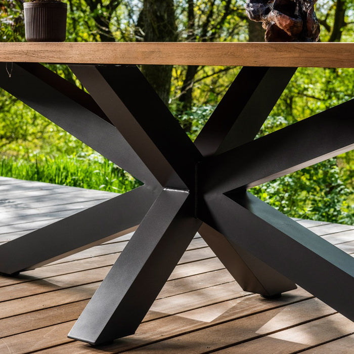 Outdoor dining table TIMOR (rounded) made of teak wood and anthracite aluminum