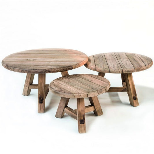 ANDY Trio coffee tables made of reclaimed teak wood