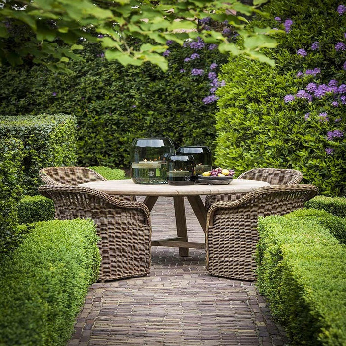 Round outdoor dining table ANDY from natural regenerated teak