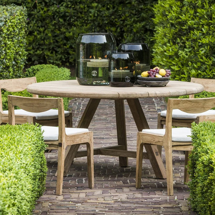 Round outdoor dining table ANDY from natural regenerated teak