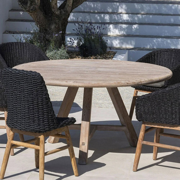 Round outdoor dining table ANDY from natural regenerated teak