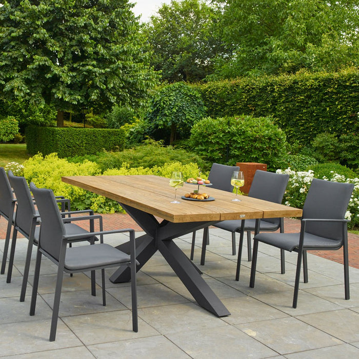 Outdoor dining table TIMOR (straight) made of teak wood and anthracite aluminum