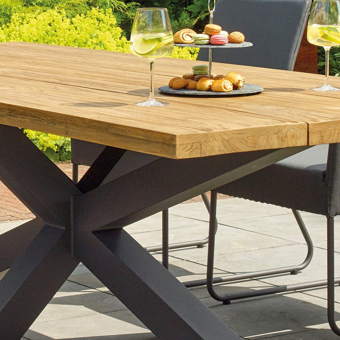 Outdoor dining table TIMOR (straight) made of teak wood and anthracite aluminum