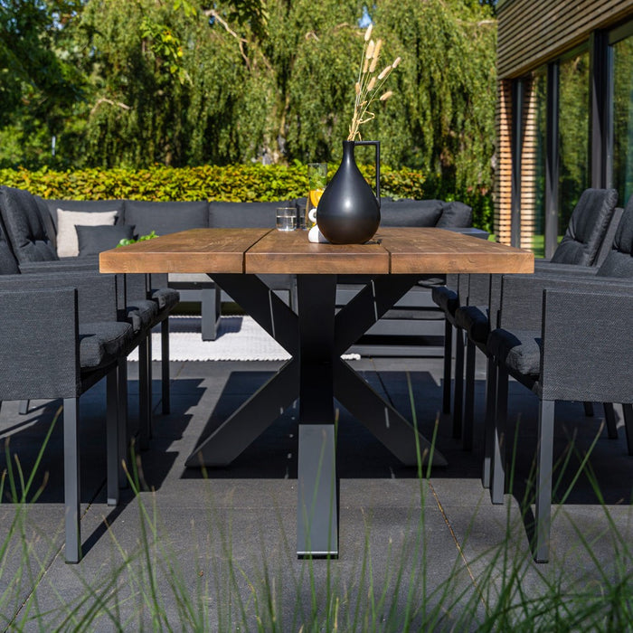 Outdoor dining table TIMOR (straight) made of teak wood and anthracite aluminum