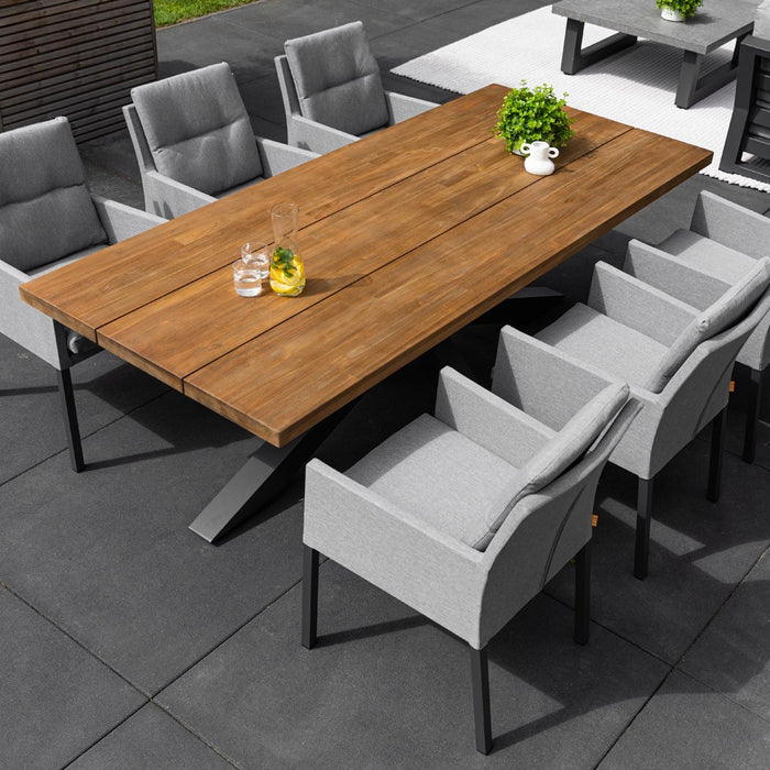 Outdoor dining table TIMOR (straight) made of teak wood and anthracite aluminum