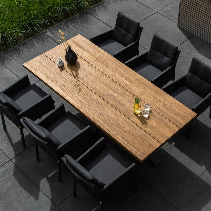 Outdoor dining table TIMOR (straight) made of teak wood and anthracite aluminum