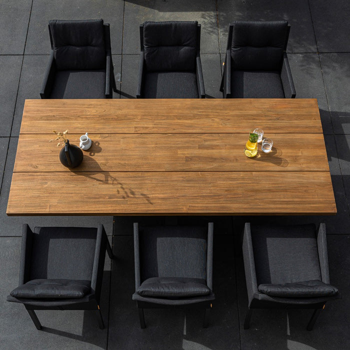 Outdoor dining table TIMOR (straight) made of teak wood and anthracite aluminum