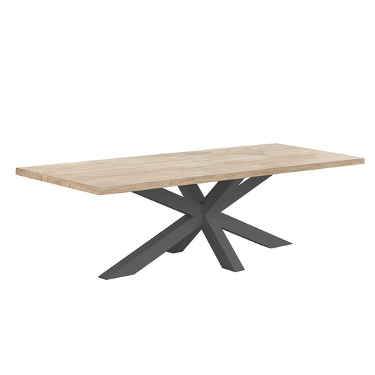 Outdoor dining table TIMOR (straight) made of gray teak wood and anthracite aluminum