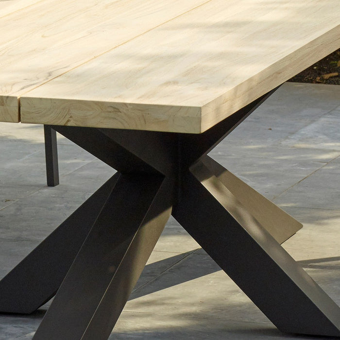 Outdoor dining table TIMOR (straight) made of gray teak wood and anthracite aluminum