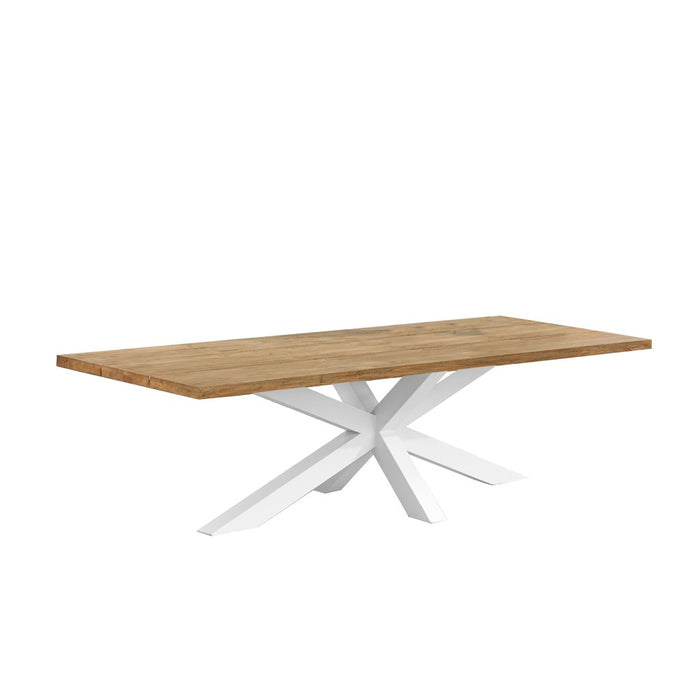 Outdoor dining table TIMOR (straight) made of teak wood and white aluminum