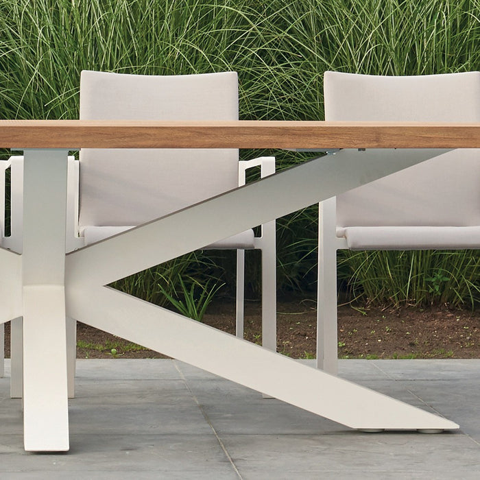 Outdoor dining table TIMOR (straight) made of teak wood and white aluminum