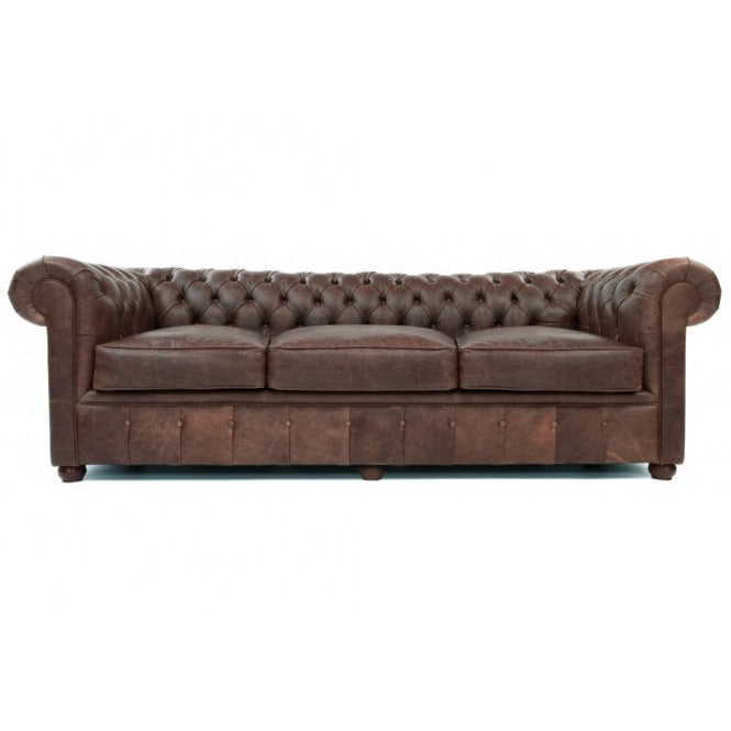 Four-seater Chesterfield sofa - Vintage dark leather